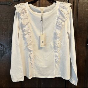 Rebecca Taylor Cotton Long Sleeve Tee with Ruffles